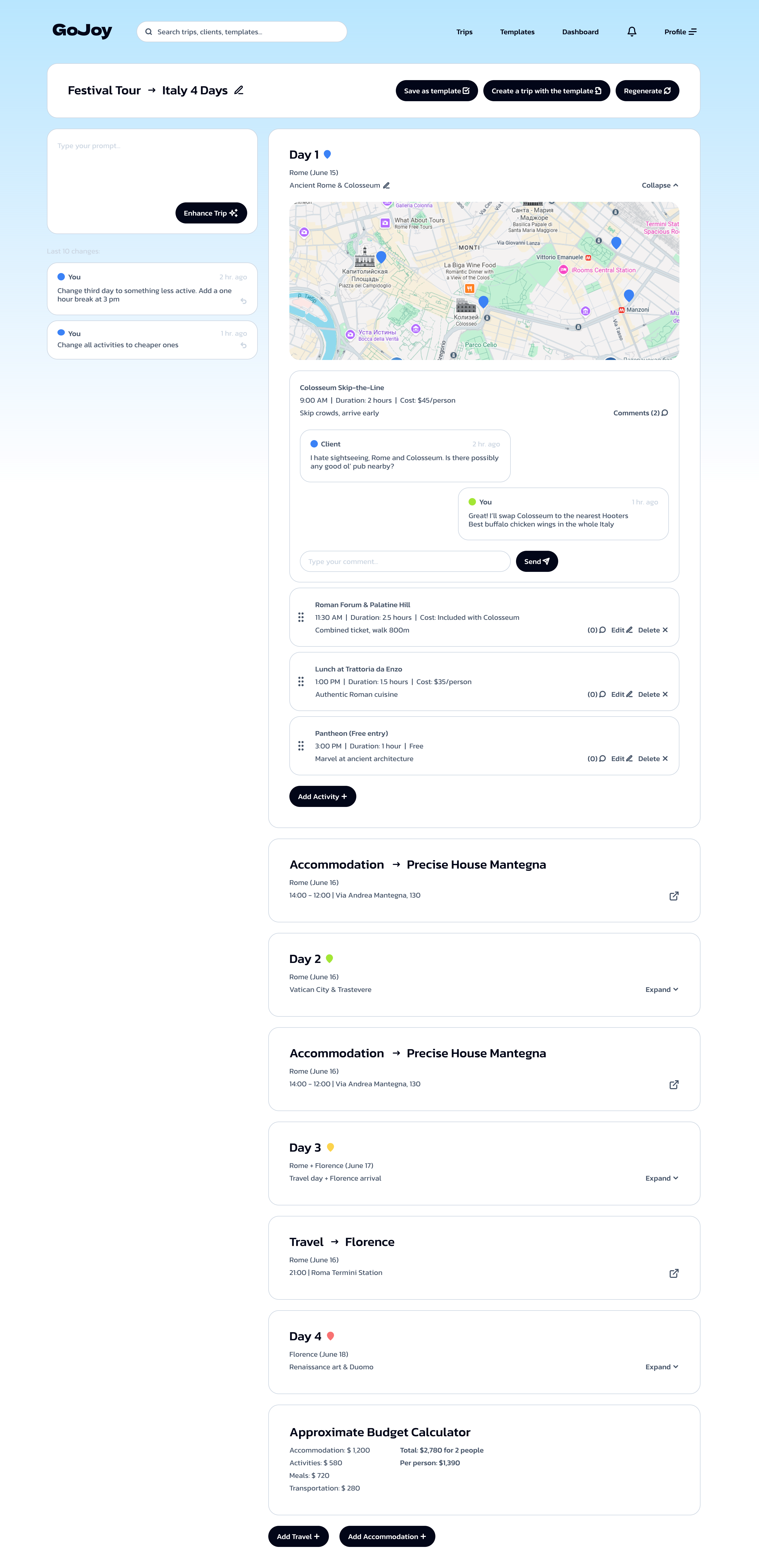GoJoy Pro client portal with comments