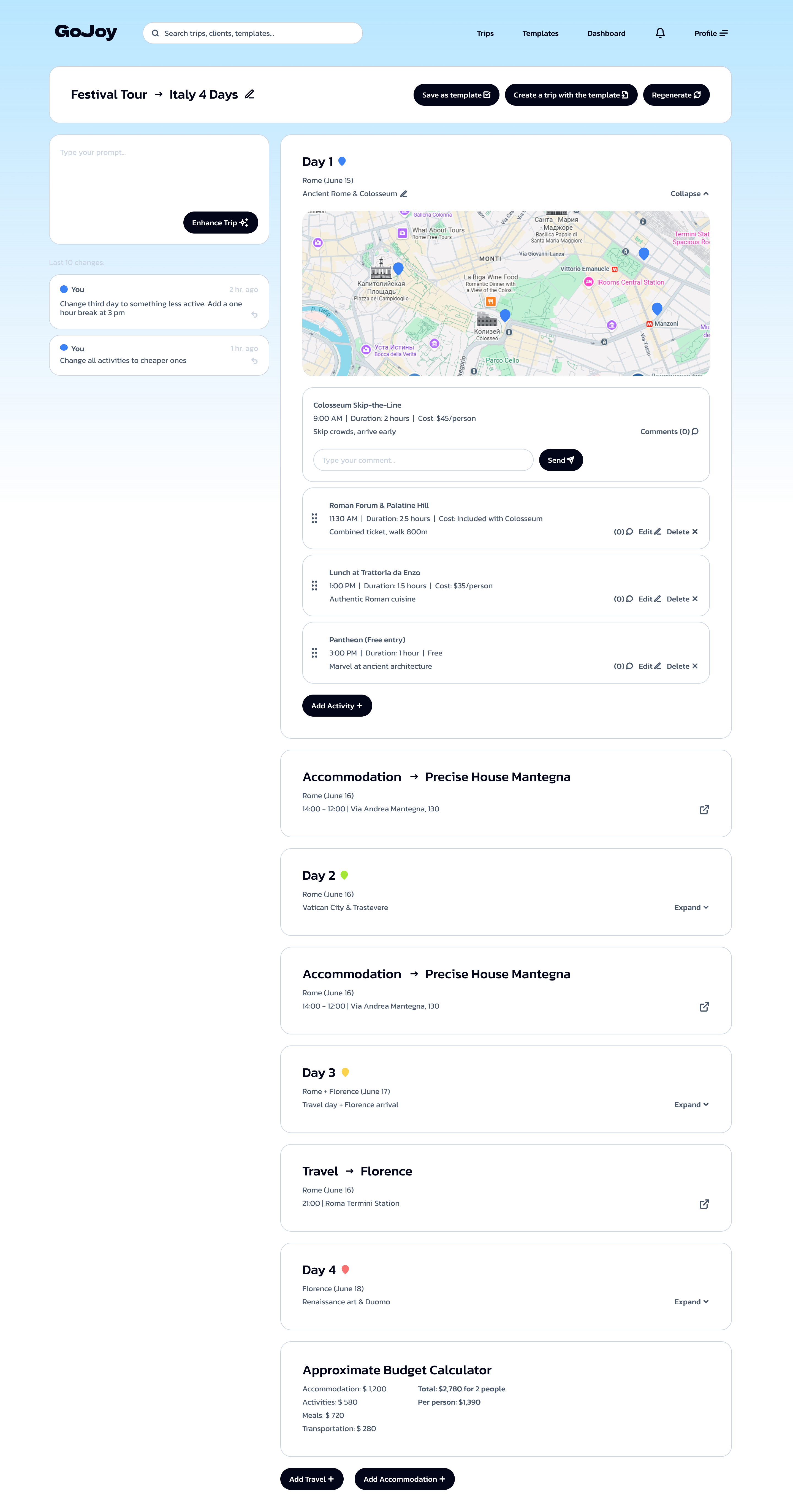 GoJoy Pro visual itinerary editor